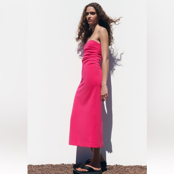Zara MIDI DRESS. Fuchsia. Size S. New with Tags. - Picture 3 of 8